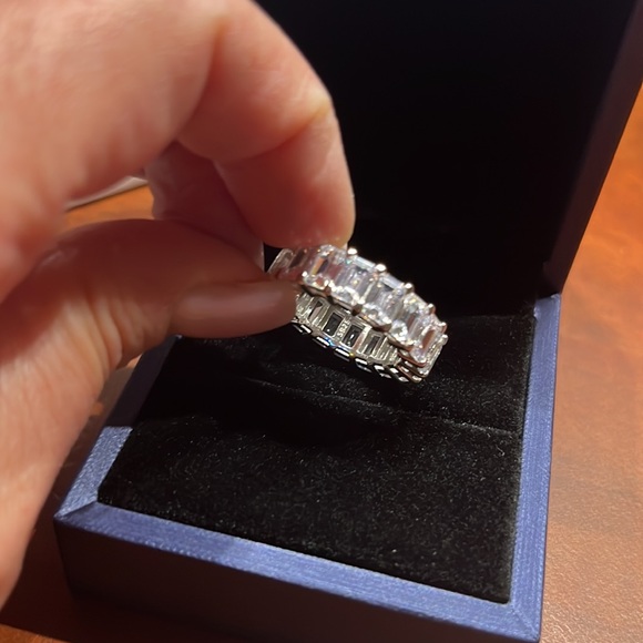 Emerald Cut Ring Set With Eternity Band in Sterling Silver - Picture 12 of 12